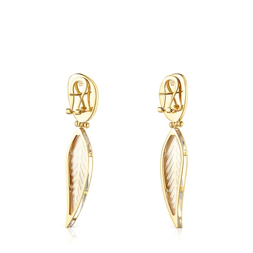 Long Silver Vermeil Fragile Nature Earrings with green Glass