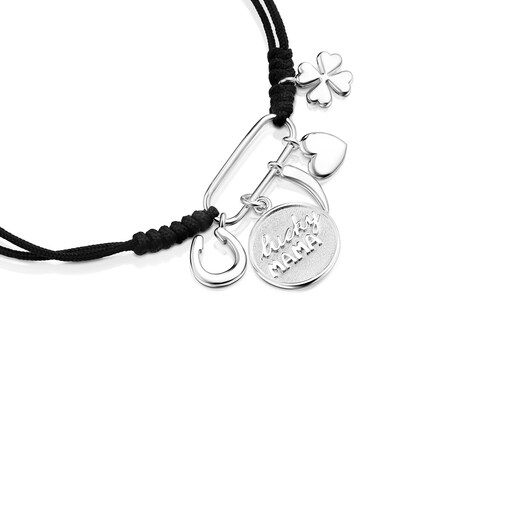 Bracelet TOUS Good Vibes Mama en Argent et Cordon noir