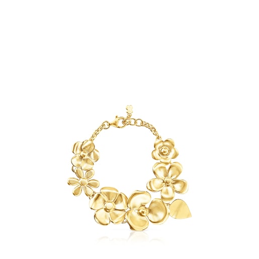 Pulsera Fragile Nature flores con baño de oro 18 kt sobre plata