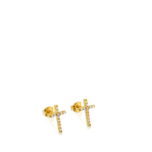Gold TOUS Cruz Earrings with Diamond