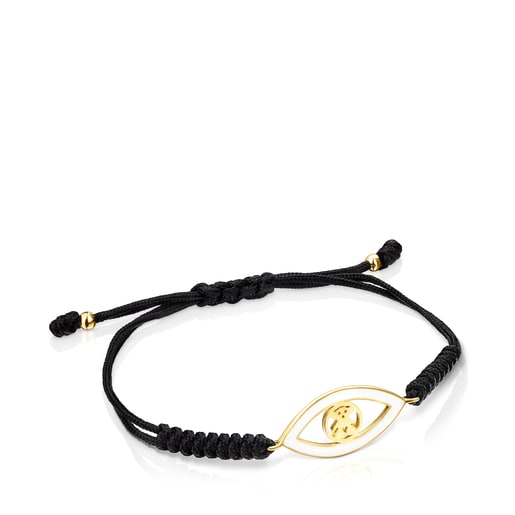 Pulsera TOUS Good Vibes ojo con baño de oro 18 kt sobre plata y cordón negro