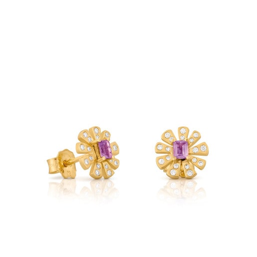 Gold Noa Earrings with Diamond and Amethyst