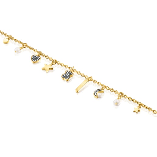 TOUS Nocturne Bracelet in Silver Vermeil with Diamonds and Pearls with 5 motifs