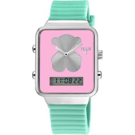 Ρολόι digital I-Bear από ατσάλι με πράσινο λουράκι από σιλικόνη