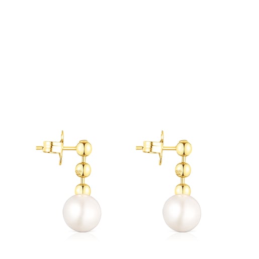 Short Silver Vermeil Gloss ball Earrings with Pearl | TOUS