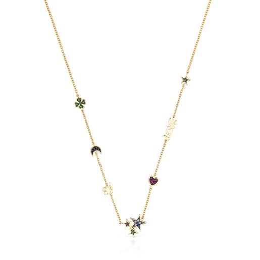 Silver Vermeil Teddy Bear Necklace with Gemstones | TOUS