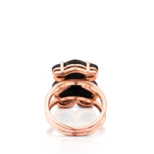 Rose Vermeil Silver TOUS Erma Ring with 1,2cm. Onyx Bear motif