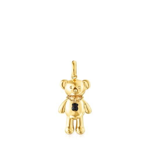 Silver Vermeil Teddy Bear necklace Pendant with Onyx