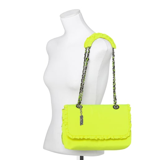 Fluorescent Yellow T Lux Crossbody Bag with Flap