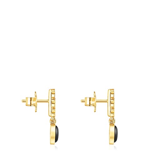 Aretes Straight con baño de oro 18 kt sobre plata y ónix