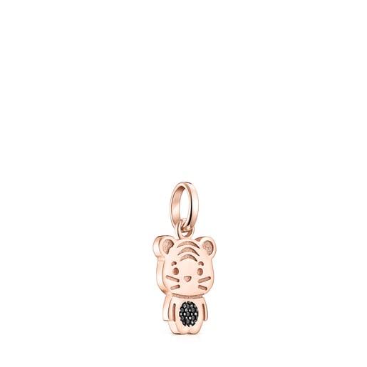 Chinese Horoscope Tiger Pendant in Rose Silver Vermeil with Spinel