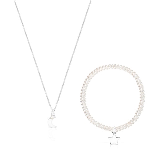 Silver Nocturne Bracelet and Necklace pack with Pearls | TOUS