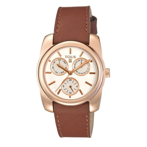 Pink IP Steel Bercy Watch with brown Leather strap