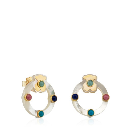 Gold Super Power Earrings with Mother-of-pearl and Gemstones