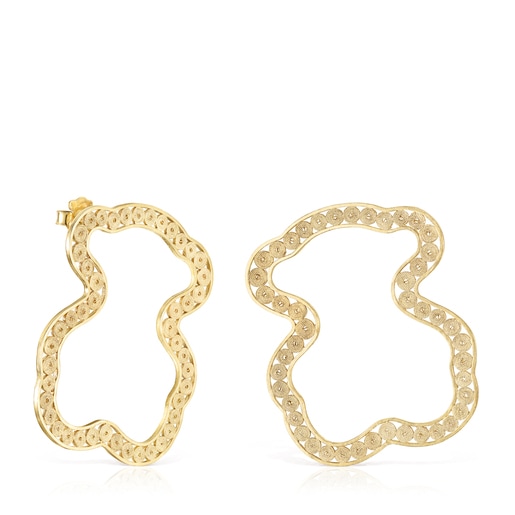 Aretes Artesanías de Colombia oso con baño de oro 18 kt sobre plata