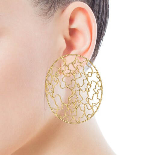 Aretes Artesanías de Colombia disco con baño de oro 18 kt sobre plata