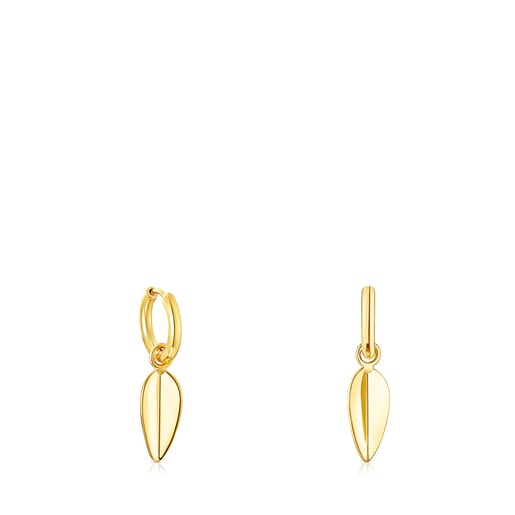 Aretes Fragile Nature hoja con baño de oro 18 kt sobre plata