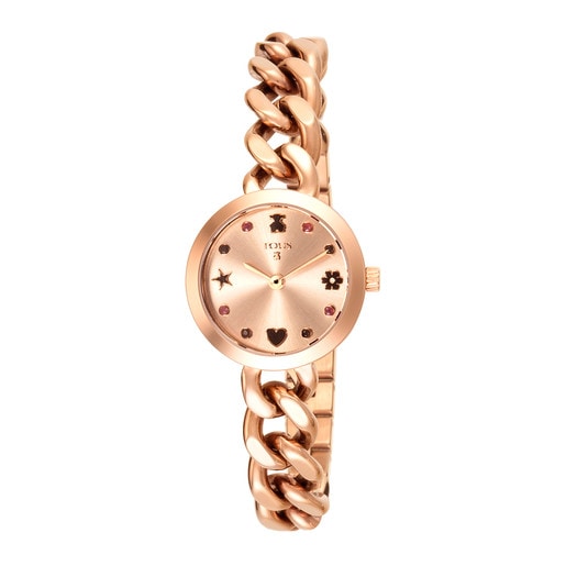 Pink IP Steel Mini Motif Watch with Spinels and Ruby