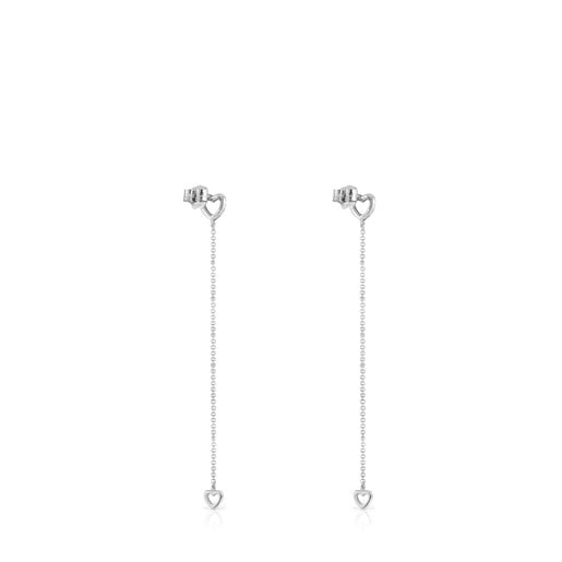 Long White Gold Les Classiques heart Earrings with Diamonds