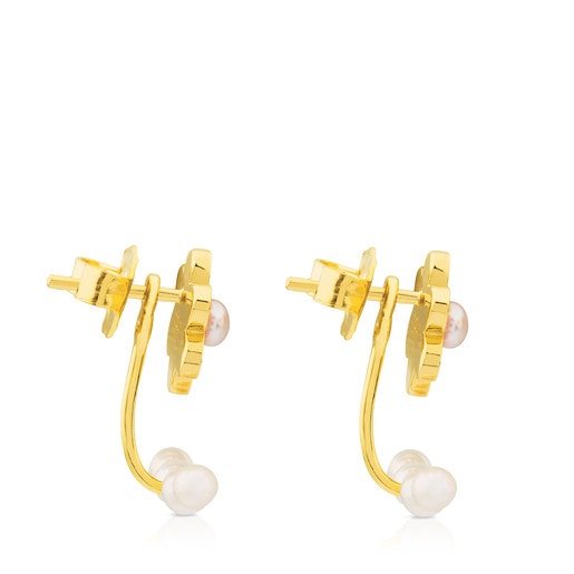 Ohrringe Happy aus Vermeil-Silber mit Perle und Emaille