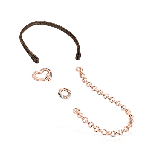 Hold Bracelets Set in Rose Silver Vermeil, Gemstones and Leather