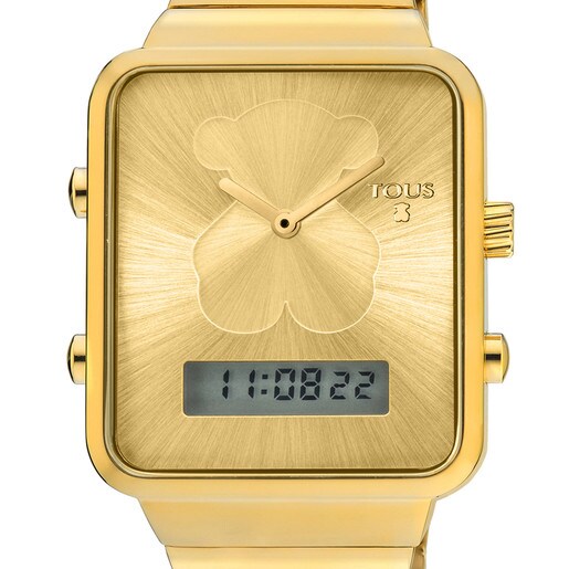 Digitale Uhr I-Bear aus IP Stahl in goldfarben