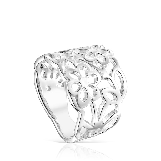 Anillo estrecho Antic de plata motivos Flor