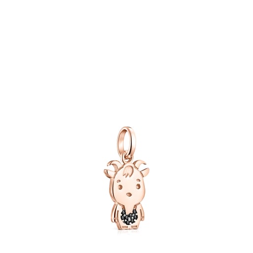 Chinese Horoscope Goat Pendant in Rose Silver Vermeil with Spinel
