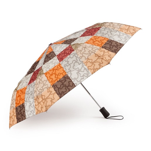 Paraguas plegable Kaos Cuadrados en color naranja-marrón