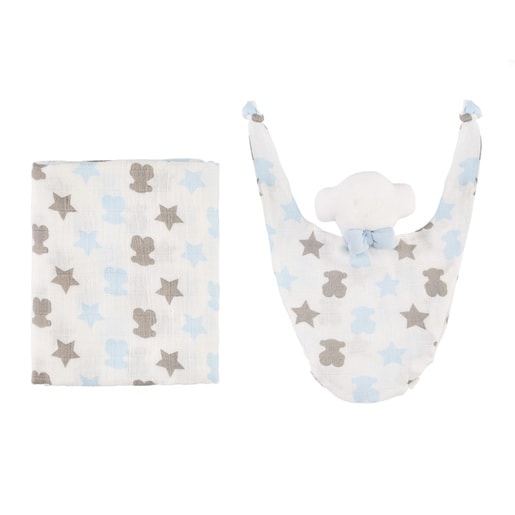 Muse Star muslin blanket and Dou-Dou set Blue/Grey