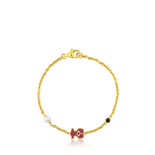 Vermeil Silver Face Bracelet with Enamel, Pearl and Spinel