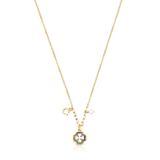 Silver Vermeil TOUS Good Vibes clover Necklace with Gemstones