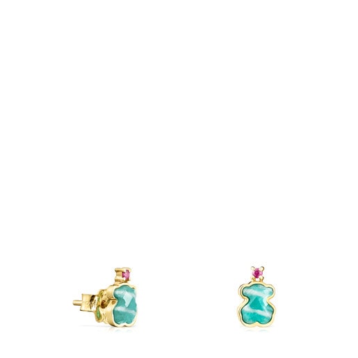 Gold TOUS Color Earrings with Amazonite and Ruby