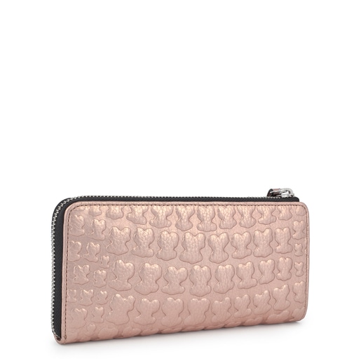 Portefeuille Sherton moyen rose et or en cuir