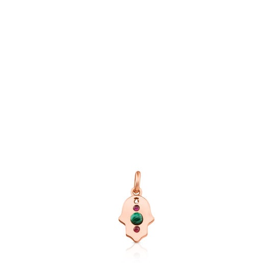 Rose Vermeil Silver Super Power Pendant with Malachite and Ruby