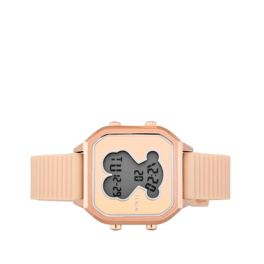 Montre D-Bear Teen en acier IP rosé avec bracelet en silicone nude