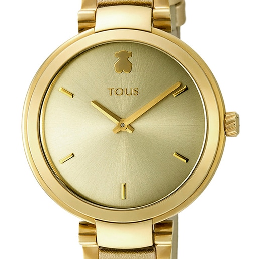 Relógio Julie em Aço IP dourado com correia de Pele dourada
