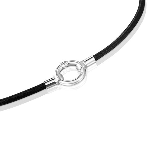 TOUS Hold Necklace in Silver and black Leather
