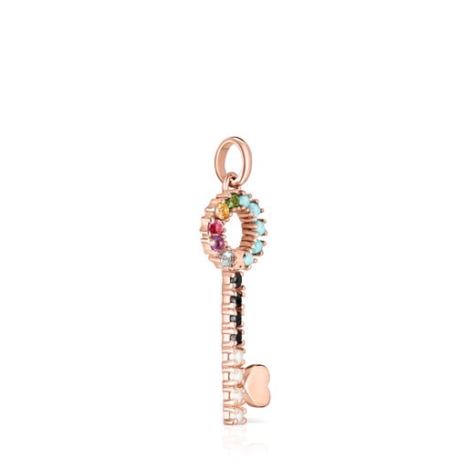 قلادة San Valentín من فيرميل الذهب الوردي على شكل مفتاح مرصعة بالأحجار الكريمة