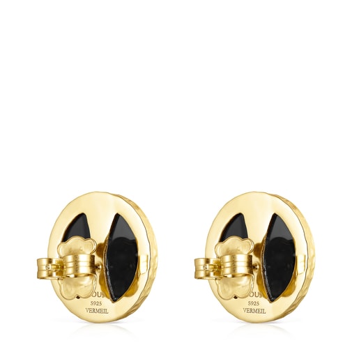 Large Colombian Vermeil Silver and Onyx Earrings