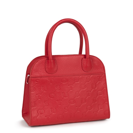 Small red Leather T Script City bag