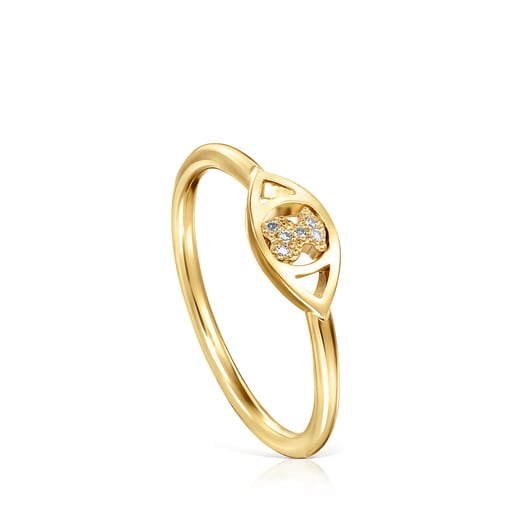 Gold eye Ring with Diamonds Bear motif TOUS Good Vibes | TOUS