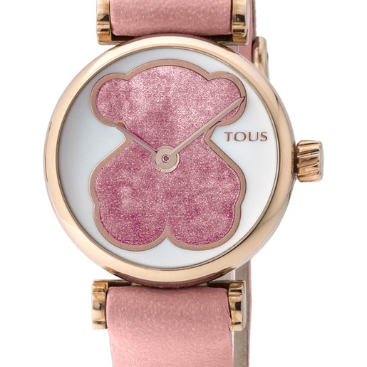 Uhr Camille aus rosa IP Stahl mit rosa Lederarmband