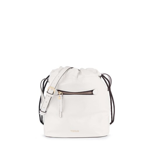 White Leather Tulia Crack Bucket bag