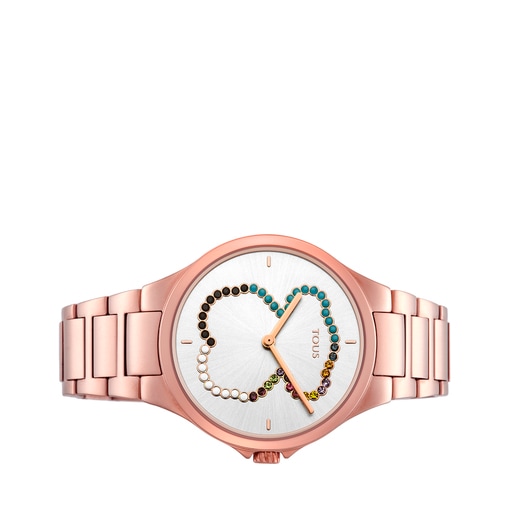 Montre Motion Straight ours en acier et placage ionisé rose avec cristaux