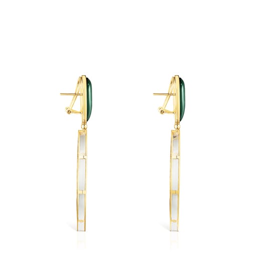 Long Silver Vermeil Fragile Nature Earrings with green Glass