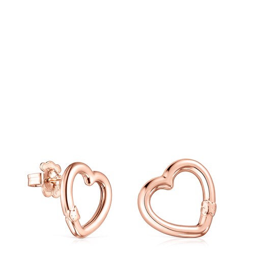 Pendientes pequeños corazón con baño de oro rosa 18 kt sobre plata Hold