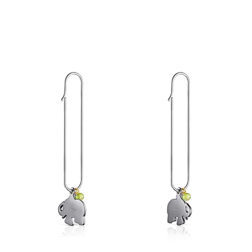 Silver and Dark Silver TOUS Good Vibes elephant Earrings with Gemstones |  TOUS