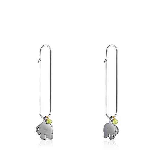 Aretes TOUS Good Vibes elefante de plata, plata dark silver y gemas