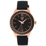 Rose IP Steel Straight Ceramic Watch and ceramic bevel with black Silicone strap